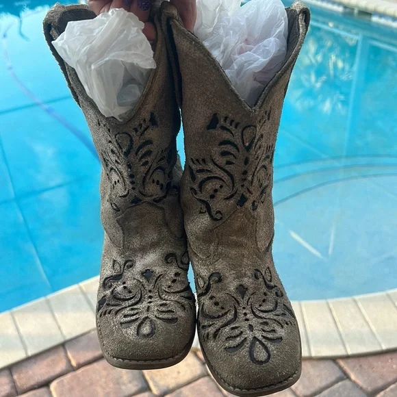 Little Girl Roper Belle Tan Cowboy Western Boots GUC sz 12 Leather Upper Balance - Picture 14 of 17